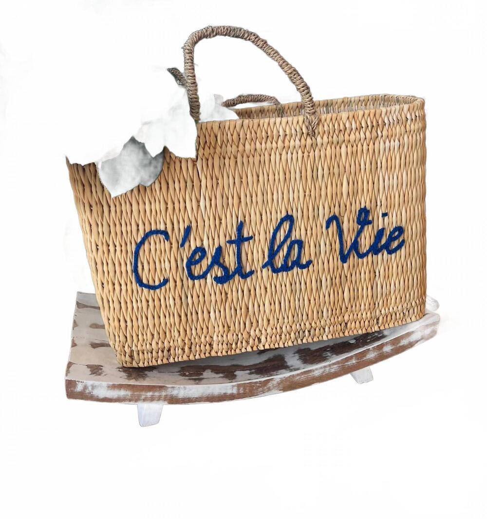 NEW MIRAMAR STORE "c'est la vie" french rattan tote bag in beige